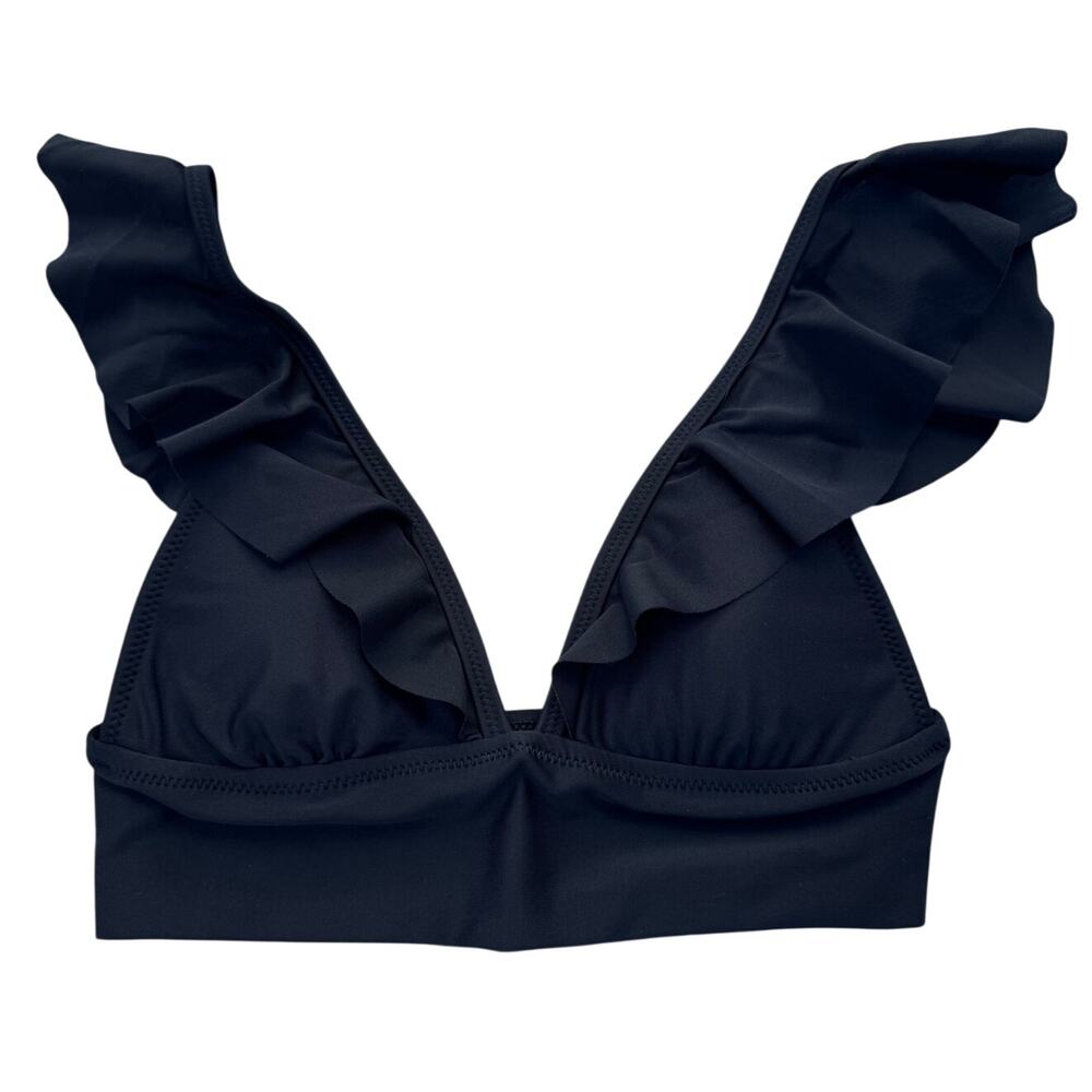NWT, Aerie, Ruffle Shoulder Bikini Top, Black, Sz XS